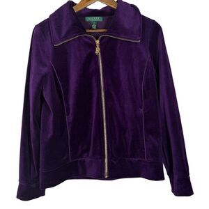 Vtg Y2k Lauren Ralph Lauren Purple Velvet Track Jacket Sz P/S Retro Velour